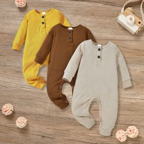 3-Pack Newborns Infants Baby Boys & Girls Long Sleeve Ribbed Romper Soft Button Front Jumpsuit (Option: Apricot Yellow Brown-12to18 Months)