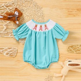 Baby Girl Comforable Bunny Romper Set, Bubble Sleeve Onesie With Bow Rabbit Embroidery (Option: Green-3to6 Month)