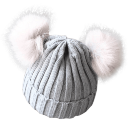 Cute Pompom Baby Hat Warm Winter Knitted Kids Baby Girl Boy Beanie Cap Solid Outdoor Infant Toddler Children Hat Bonnet (Color: gray, size: 1-3 Years)