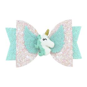 Baby Girls Unicorn Bow Hair Clips 3.5inch Girls Hair Accessories with Unicorn Glitter Boutique Hairpin with Unicorn (Color: green)