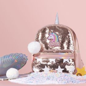 School Backpacks for Kids Girls - SUNVENO Girls Unicorn Backpacks Preschool Girls Bag Sequins School Bag Toddler Backpack Animal for Children 3-8 Yrs (Color: gold)