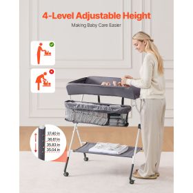 Baby Changing Table, Foldable Diaper Change Station with Side Basket, Adjustable Height Portable Changing Table with Lockable Wheels (Shape: X Shape, Color: Dark Gray)