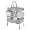 Baby Changing Table, Foldable Diaper Change Station with 2 Fabric Drawers, Side Basket & Hanging Rod