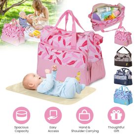 5Pcs Baby Nappy Diaper Bags Set Mummy Diaper Handbags with Diaper Pad Food Bag Bottle Bag Travel Tote Bags For Mom Dad (Color: Light Pink)