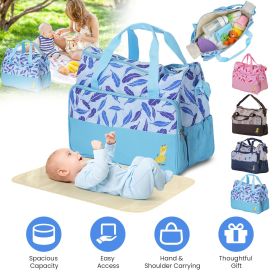 5Pcs Baby Nappy Diaper Bags Set Mummy Diaper Handbags with Diaper Pad Food Bag Bottle Bag Travel Tote Bags For Mom Dad (Color: Light Blue)
