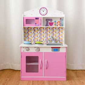 Kid's Wooden Pretend Cooking Play Kitchen Set (Color: pink)