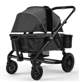 All-Terrain Stroller Wagon, 2 Seats Foldable Expedition 2-in-1 Collapsible Wagon Stroller, Includes Canopy, Parent Organizer, Snack Tray & Cup Holders (Color: Black (New))