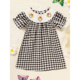 Infant Baby Girls Thanksgiving Dress Turkey Print Casual Short Sleeve Plaid Party Costume Dresses (Option: Black-2to3 Years)