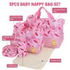 5Pcs Baby Nappy Diaper Bags Set Mummy Diaper Handbags with Diaper Pad Food Bag Bottle Bag Travel Tote Bags For Mom Dad