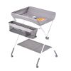 Baby Changing Table, Foldable Diaper Change Station with Side Basket, Adjustable Height Portable Changing Table with Lockable Wheels