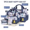 5Pcs Baby Nappy Diaper Bags Set Mummy Diaper Handbags with Diaper Pad Food Bag Bottle Bag Travel Tote Bags For Mom Dad