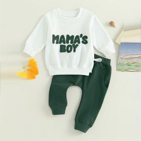 Baby Boy's 2-Piece Sweatshirt Set Round Neck Letter Print Top & Drawstring Jogger Pants For Spring & Fall (Option: Dark Green-12to18 Month)