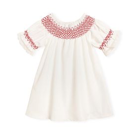 Infant Baby Girl Valentines Day Dress Lace Short Sleeve Round Neck White With Red Embroidery Party Dress (Option: White-12to18 Months)
